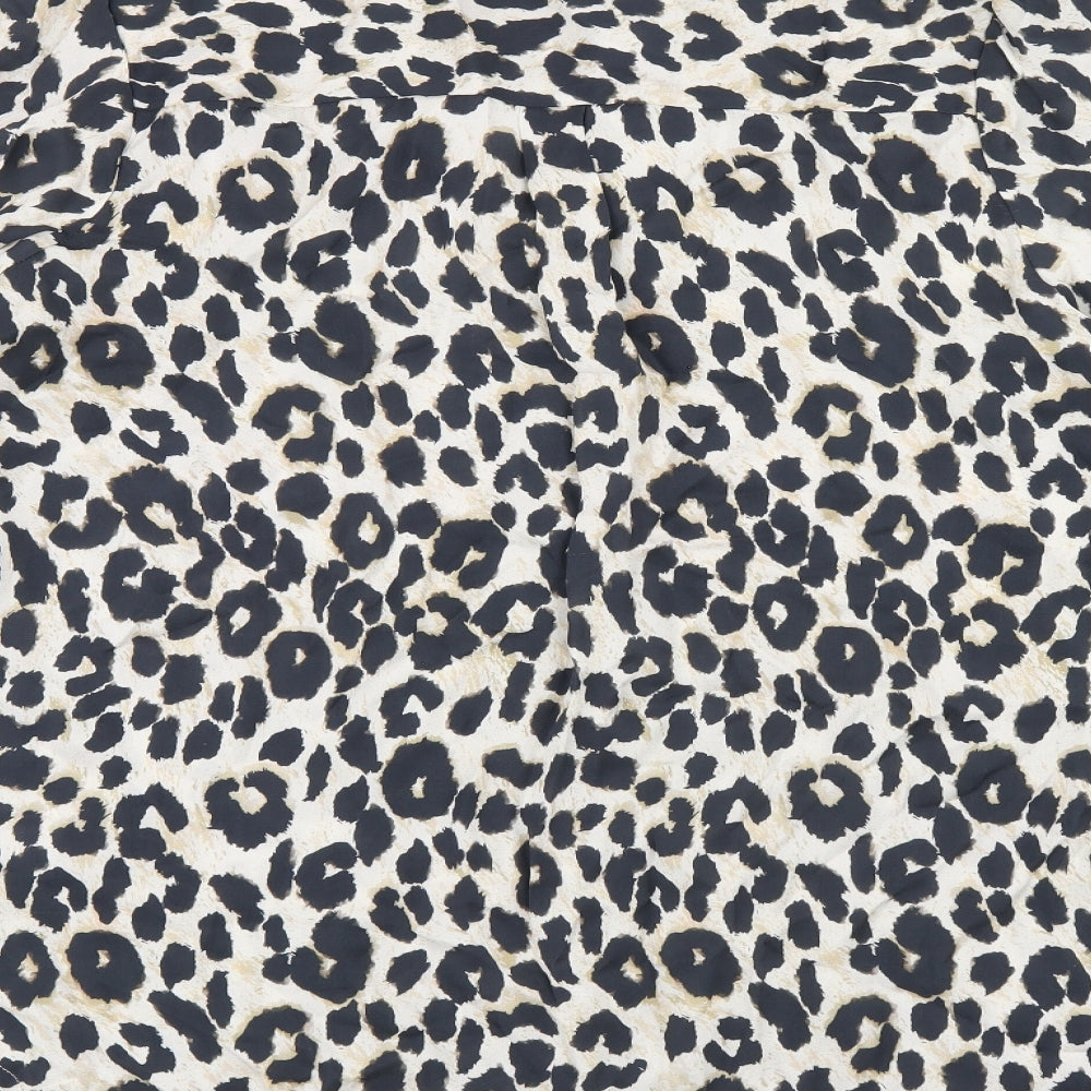 Sosandar Womens Beige Animal Print Viscose Basic Button-Up Size 12 Collared - Leopard print