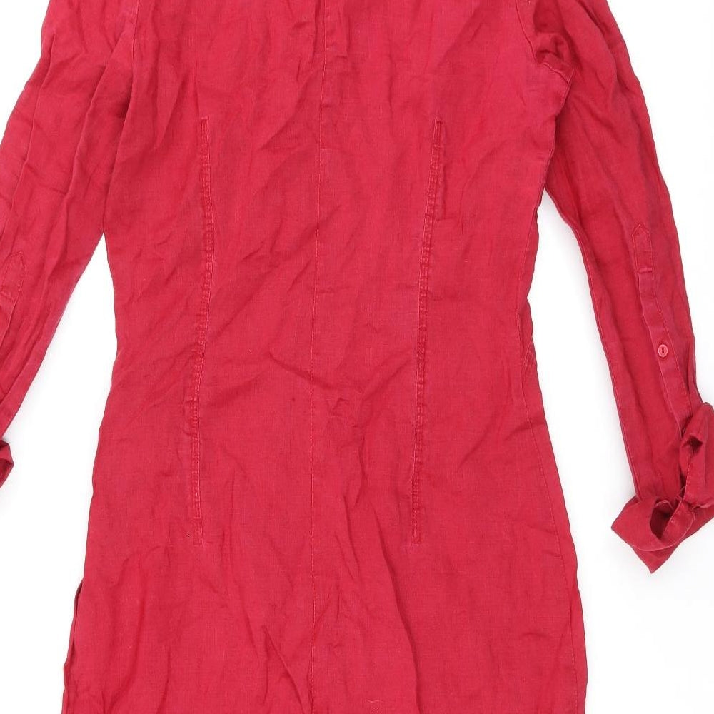 Mango Womens Red Polyester Shirt Dress Size 10 Collared Button