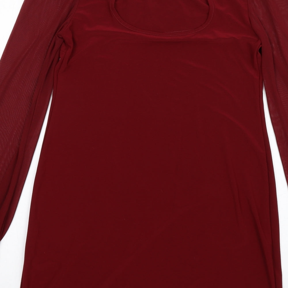 Apricot Womens Red Polyester A-Line Size 8 Round Neck Pullover - Beaded Cuffs Mesh Sleeves