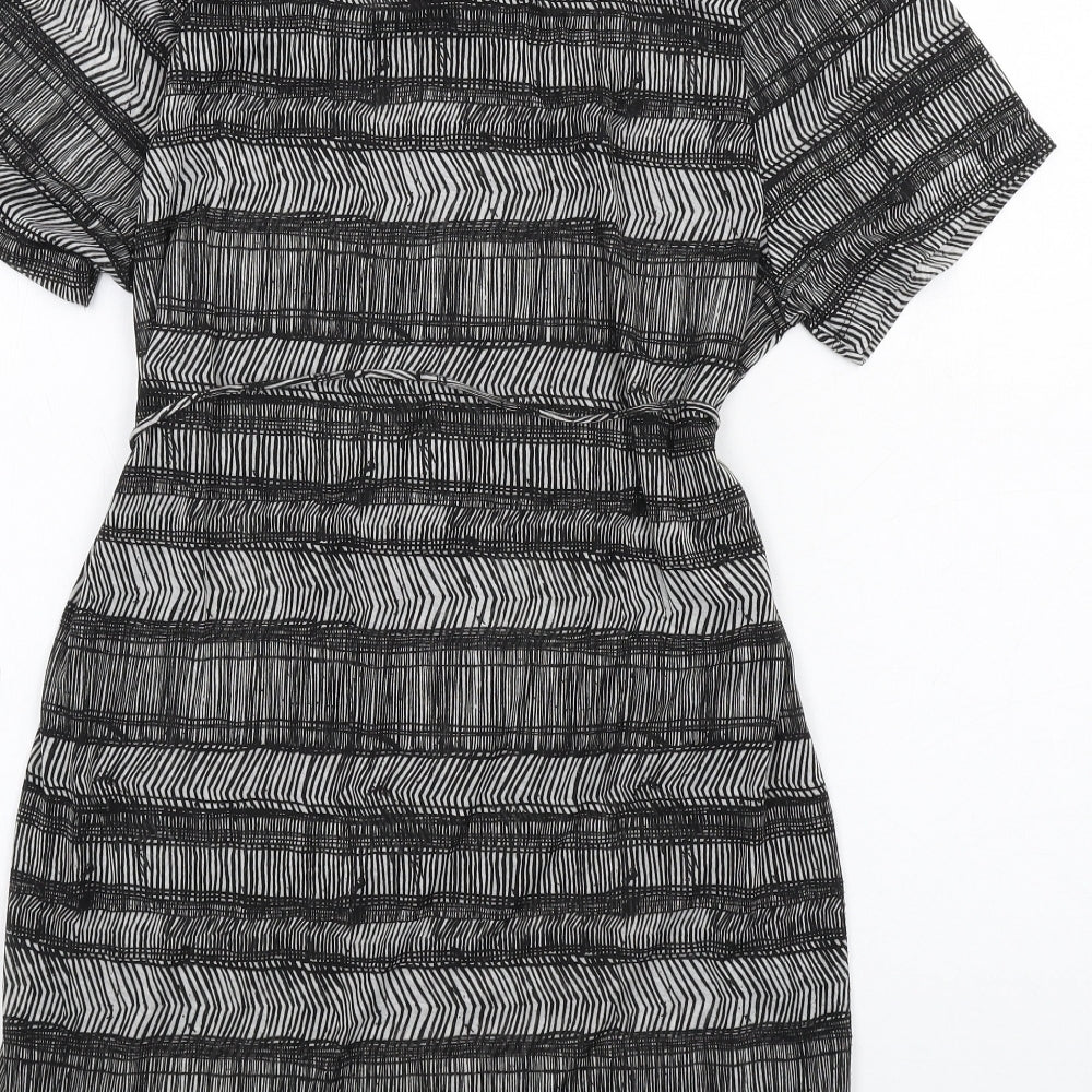 H&M Womens Black Geometric Polyester T-Shirt Dress Size S Scoop Neck Pullover