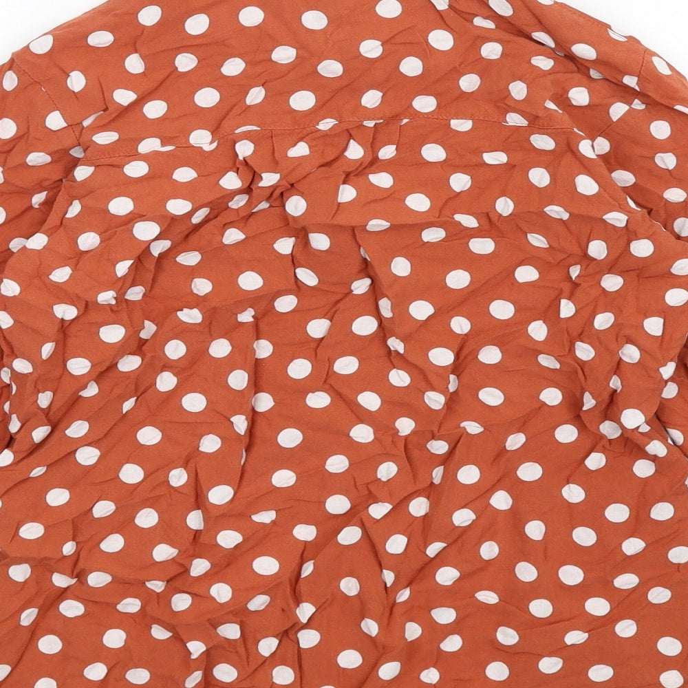 ASOS Womens Orange Polka Dot Viscose Basic Button-Up Size 6 Collared