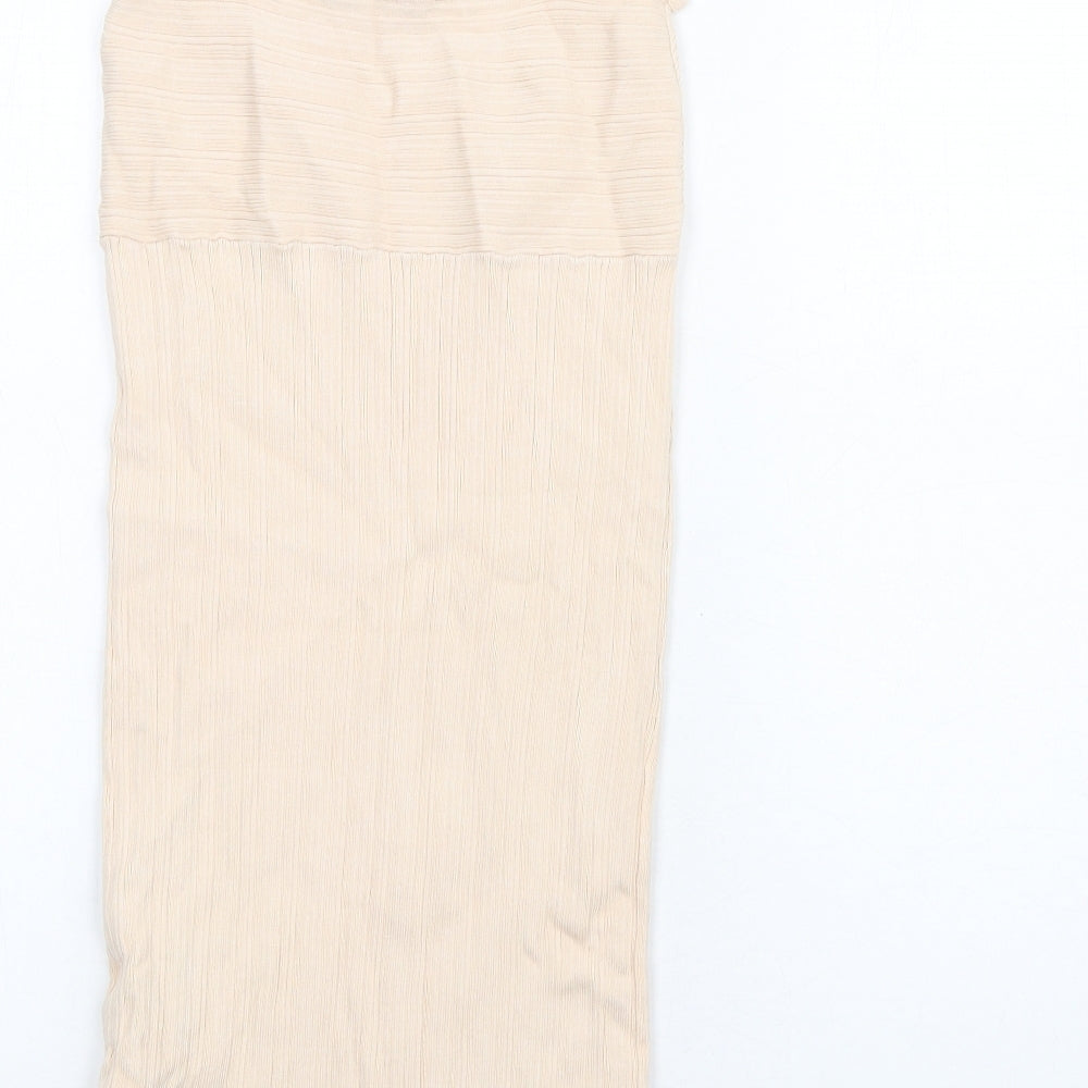 Bershka Womens Beige Viscose Bodycon Size L V-Neck Pullover