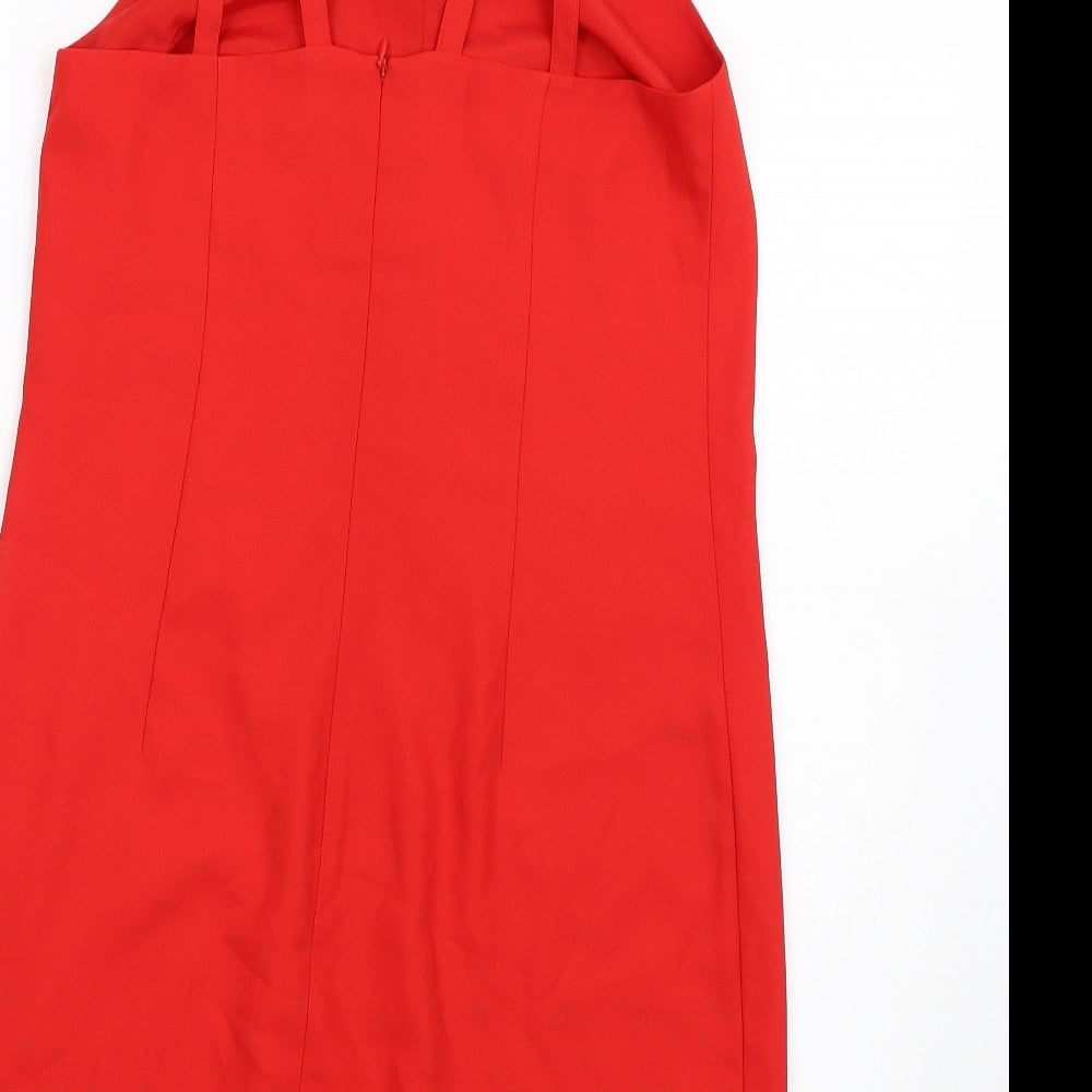 Great Plains Womens Red Polyester A-Line Size 10 Scoop Neck Zip