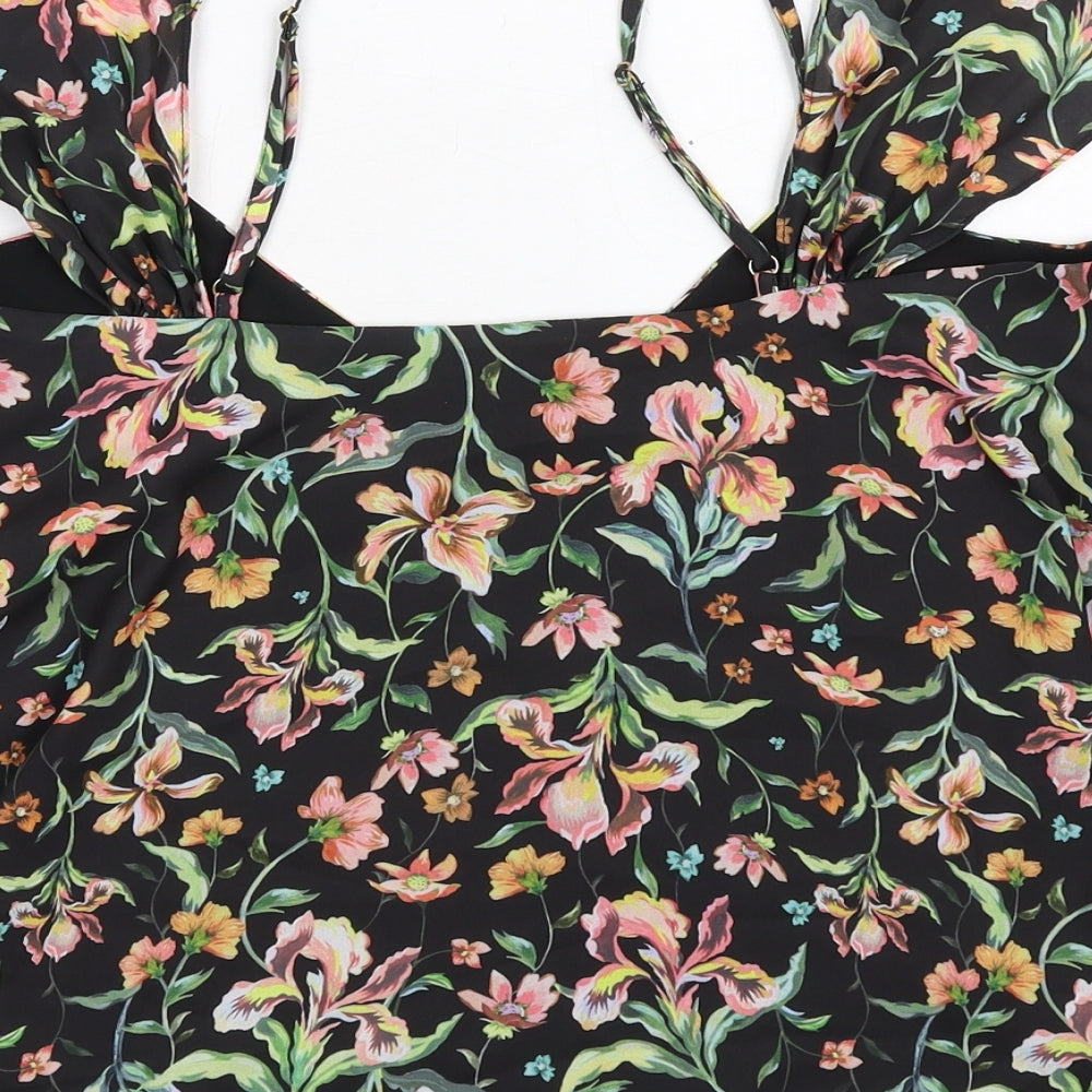 Topshop Womens Black Floral Polyester Camisole Tank Size 10 Off the Shoulder