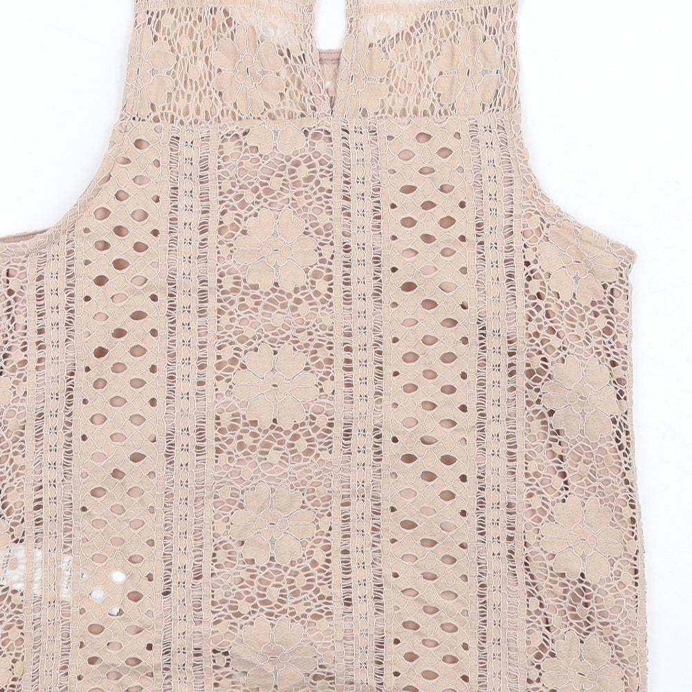 New Look Womens Beige Nylon Basic Tank Size 8 Scoop Neck