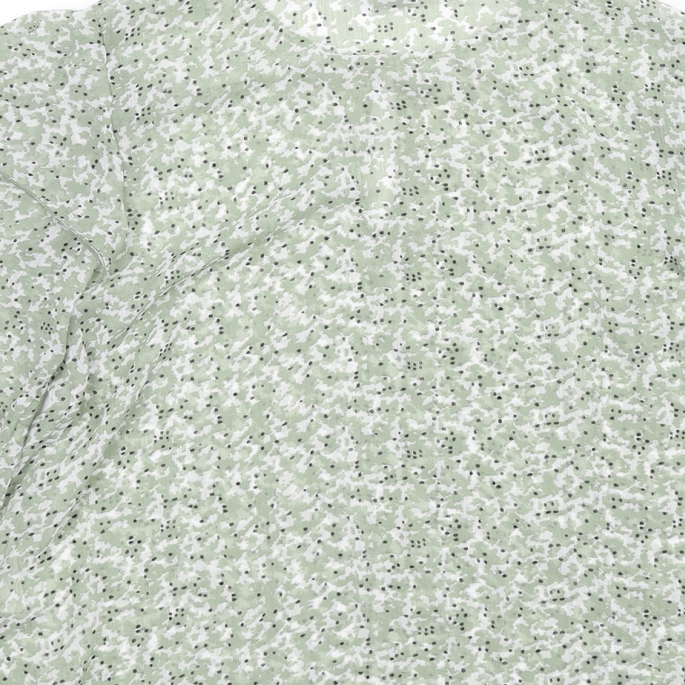 H&M Womens Green Floral Polyester Basic Blouse Size 14 Round Neck