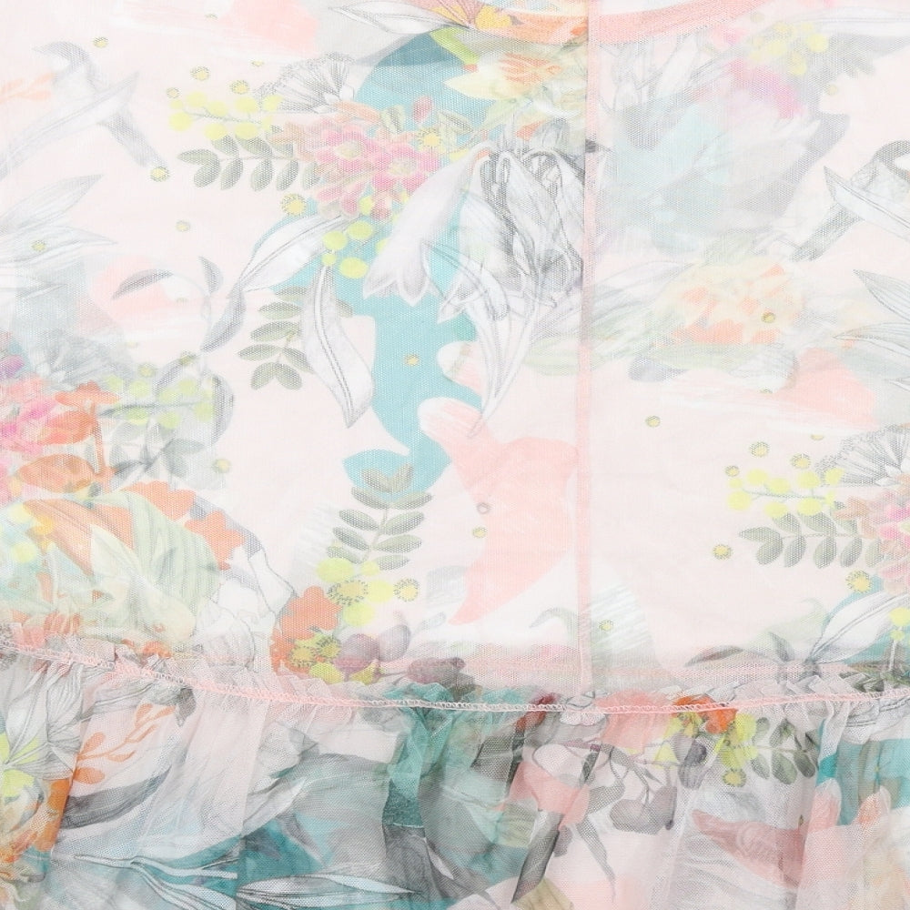 NEXT Womens Multicoloured Floral Polyester Basic T-Shirt Size 12 Round Neck