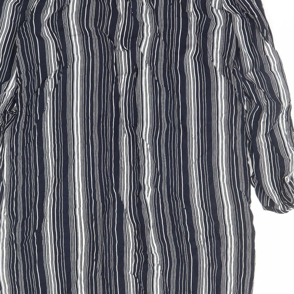 NET Collection Womens Blue Striped Rayon A-Line Size 10 V-Neck Pullover