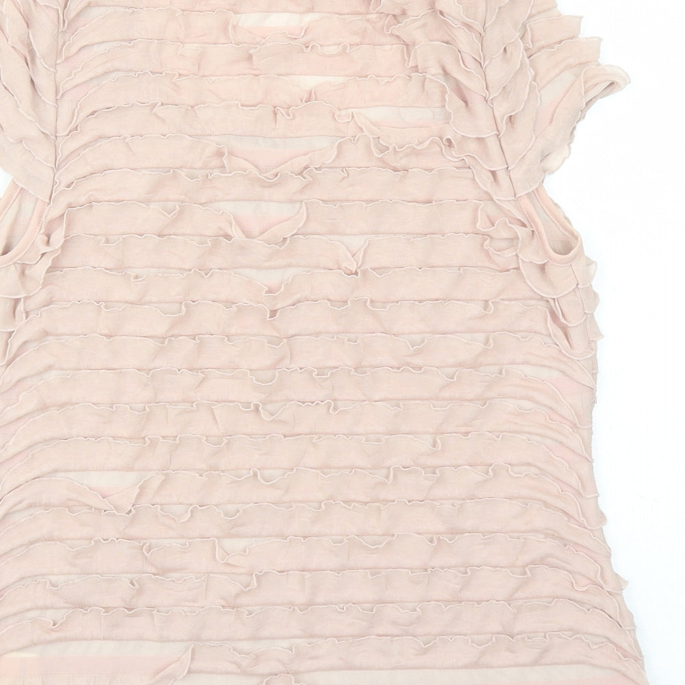 Phase Eight Womens Beige Polyester Basic T-Shirt Size 16 Round Neck - Ruffles