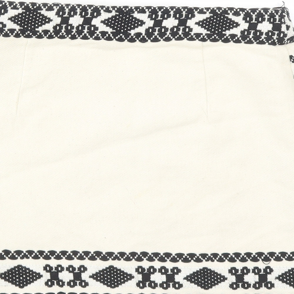 Topshop Womens Beige Geometric Cotton Mini Skirt Size 8 Zip