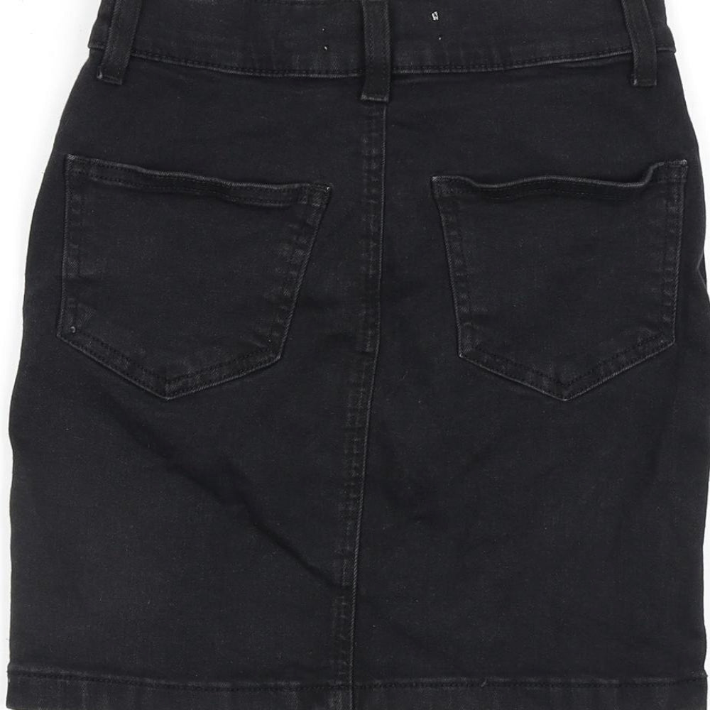 Denim & Co. Womens Black Cotton A-Line Skirt Size 4 Zip