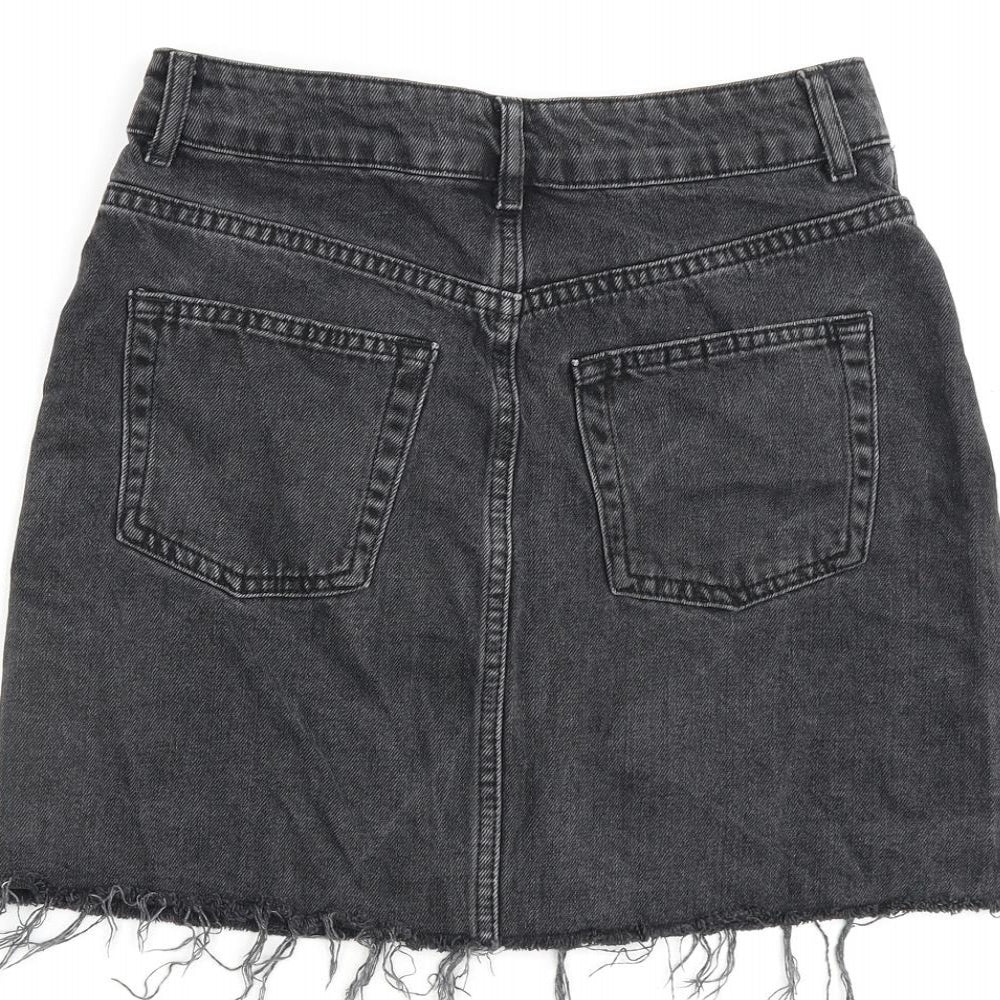 Topshop Womens Grey Cotton A-Line Skirt Size 8 Zip