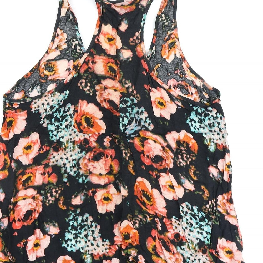 H&M Womens Black Floral Viscose Basic Tank Size 10 Scoop Neck