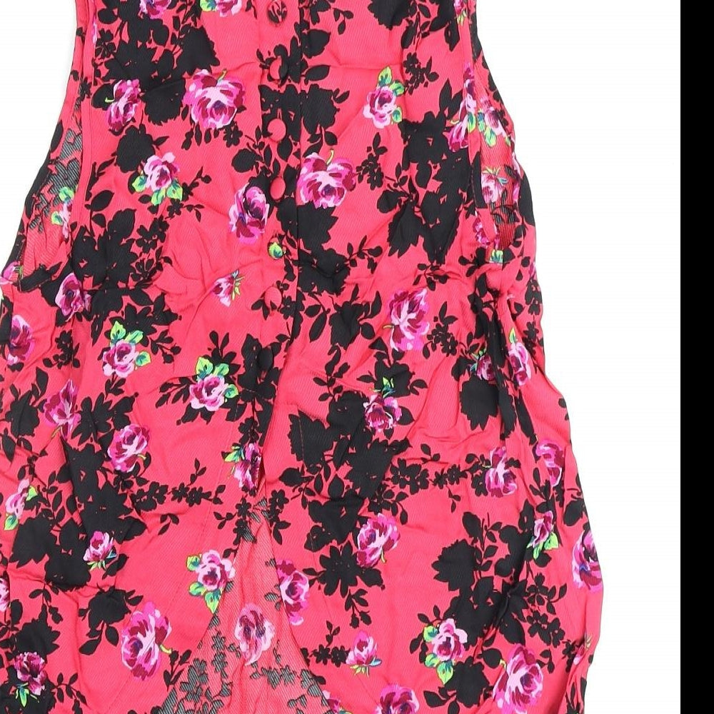 Topshop Womens Pink Floral Polyester Basic Tank Size 10 Scoop Neck