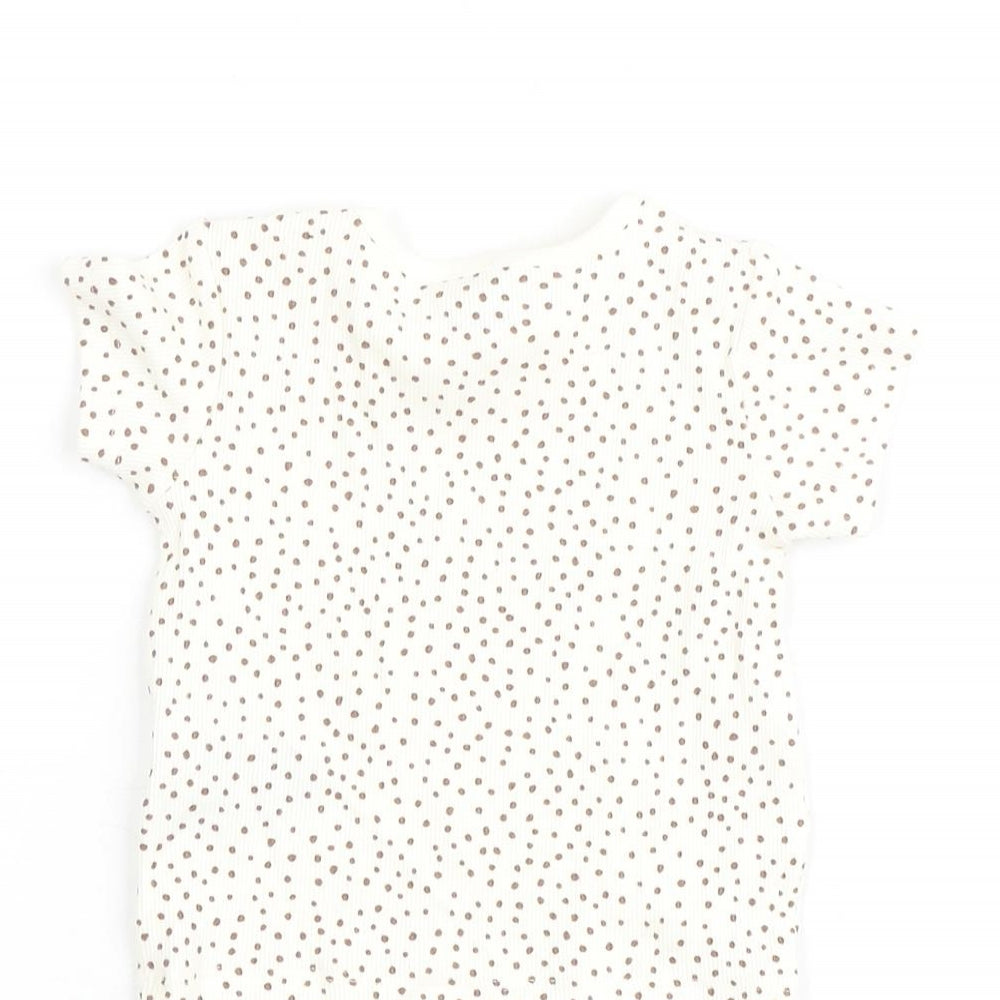 Marks & Spencer Baby Beige Geometric Cotton Basic T-Shirt Size 0-3 Months Round Neck Pullover