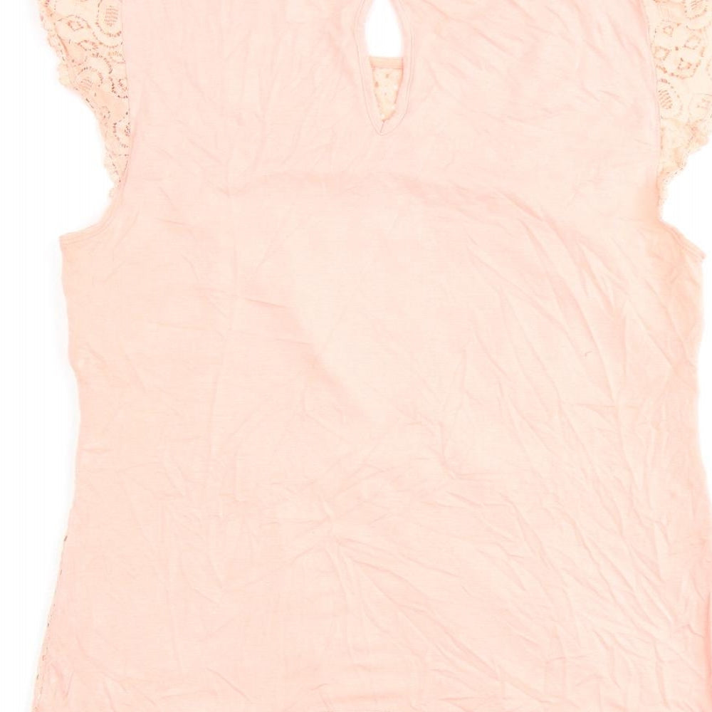Oasis Womens Pink Cotton Basic Blouse Size S Round Neck