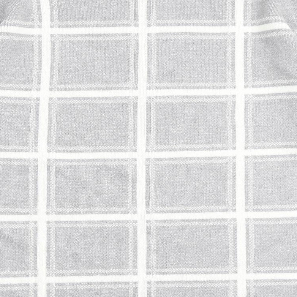 Marks & Spencer Womens Grey High Neck Check Acrylic Pullover Jumper Size 12