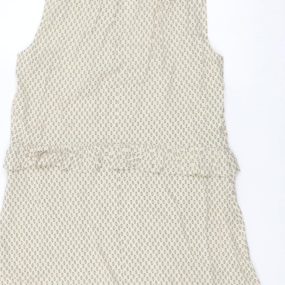 H&M Womens Beige Geometric Viscose A-Line Size 10 Mock Neck Tie