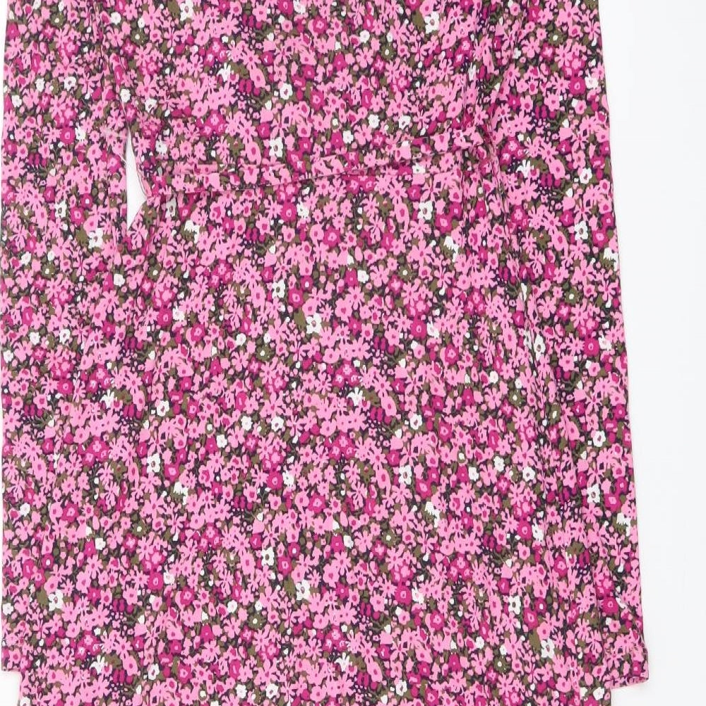 Marks & Spencer Womens Pink Floral Viscose A-Line Size 6 V-Neck Pullover