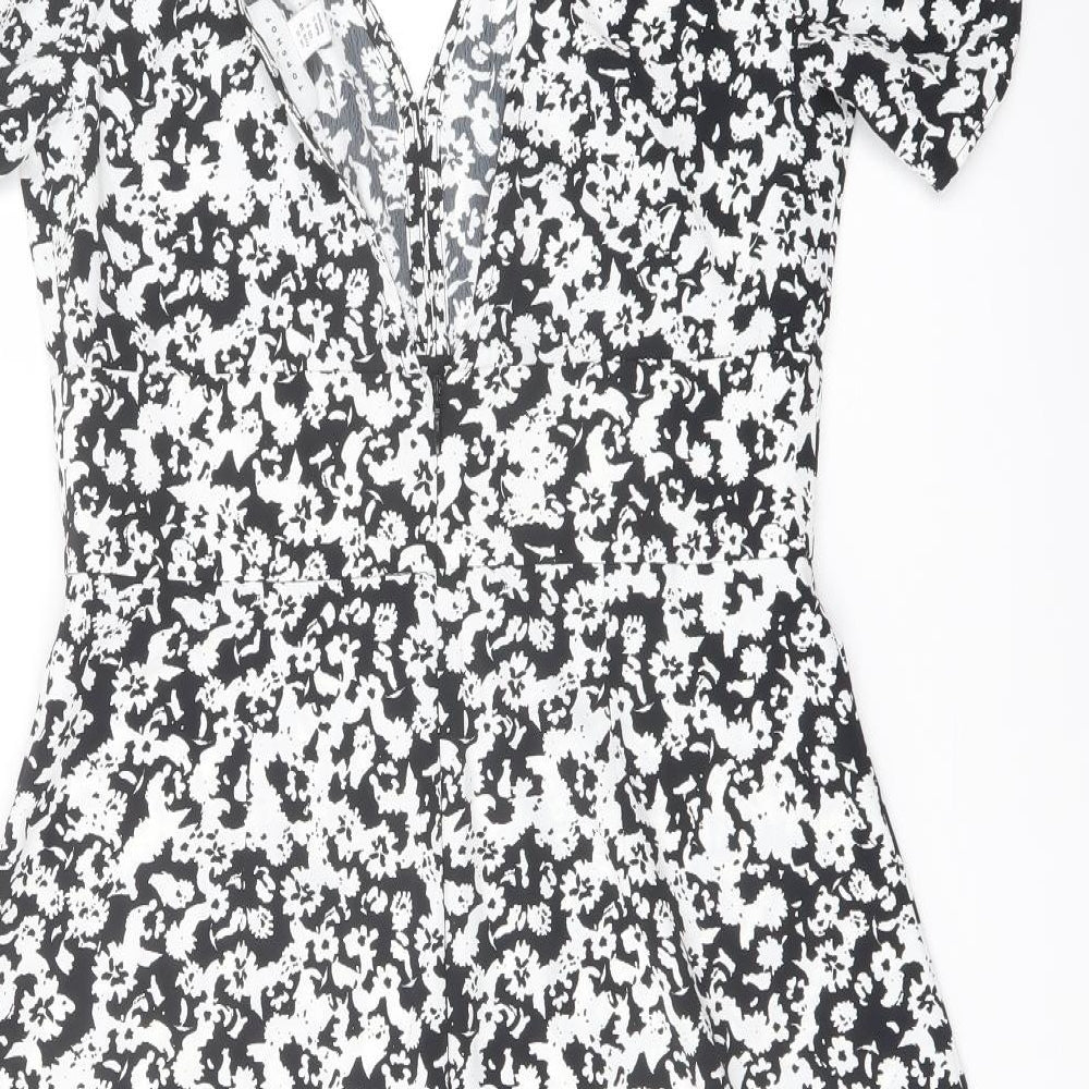 Topshop Womens Black Geometric Polyester A-Line Size 10 V-Neck Tie