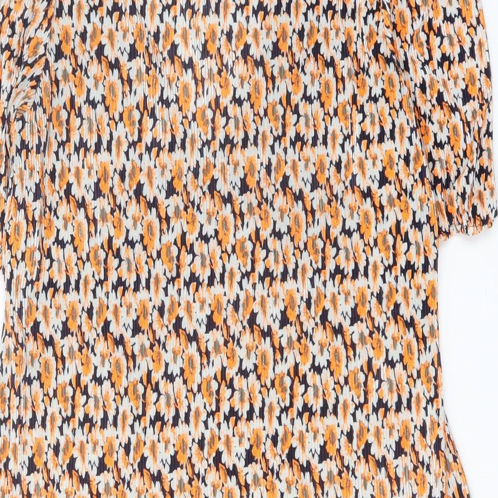 ASOS Womens Orange Floral Polyester Fit & Flare Size 12 V-Neck Pullover