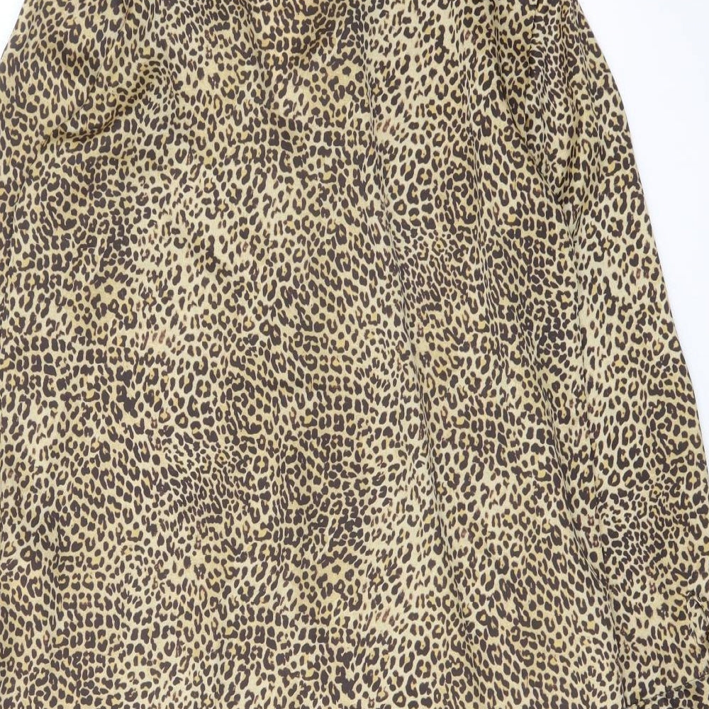Zara Womens Brown Animal Print Polyester Tunic Button-Up Size XS Collared