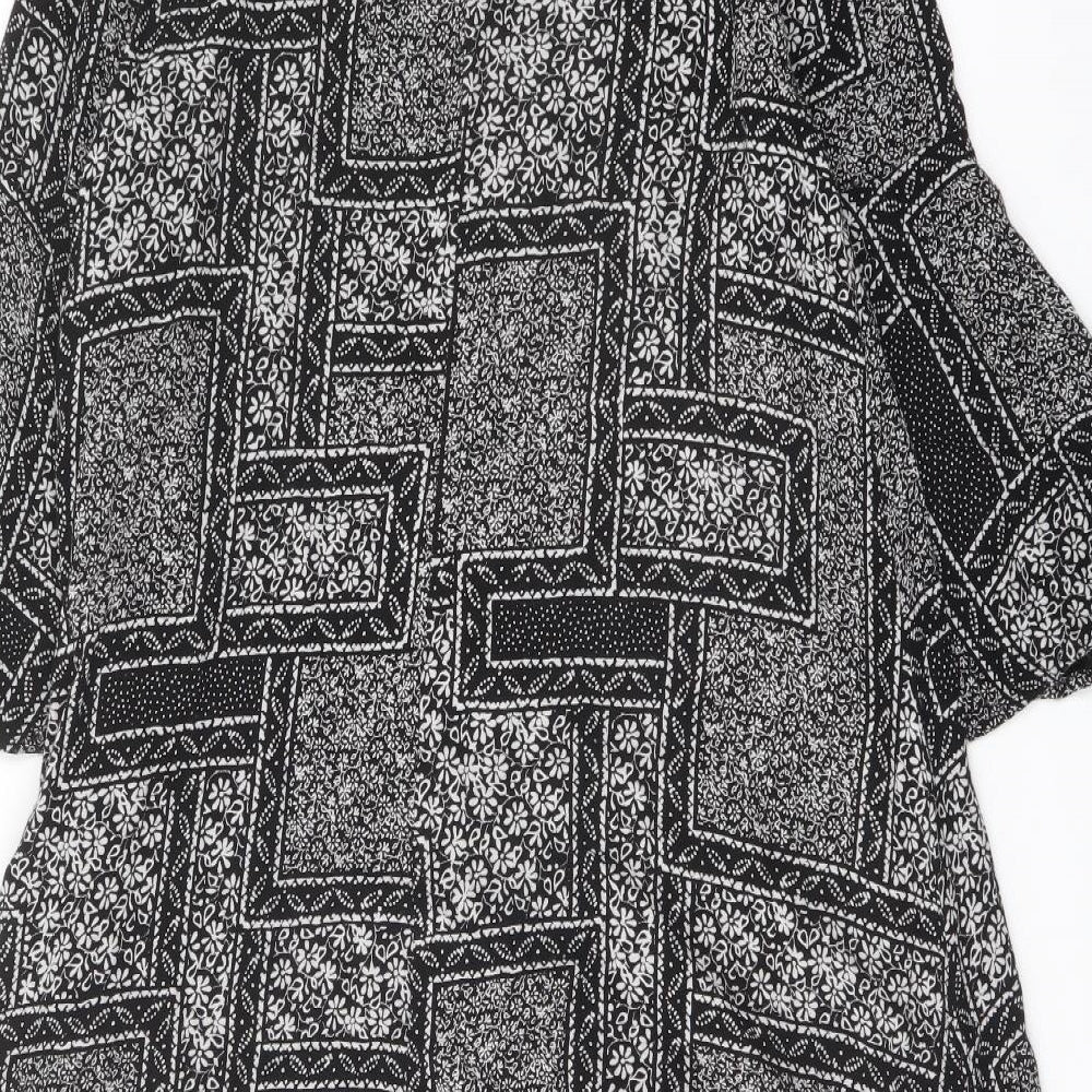 Marks & Spencer Womens Black Geometric Viscose A-Line Size 14 Round Neck Button