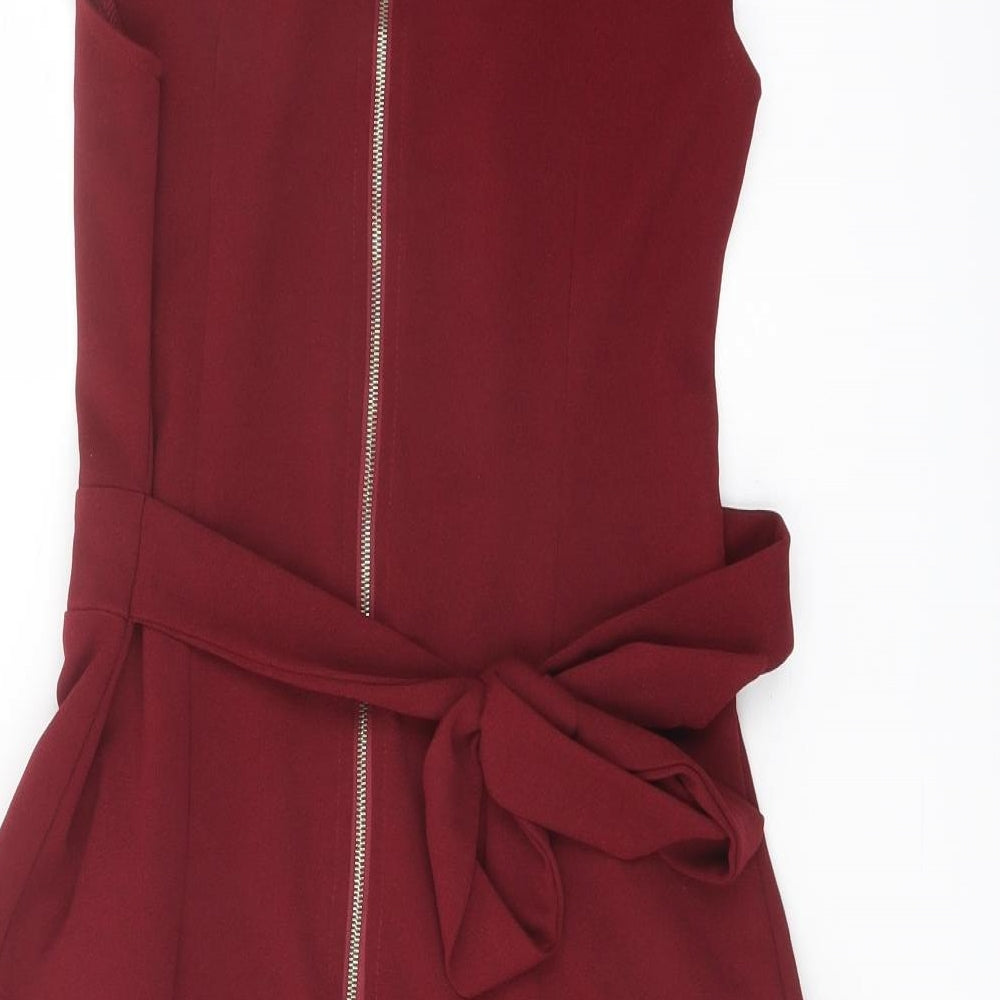 Vouley Vous Womens Red Polyester Mini Size 10 Round Neck Zip