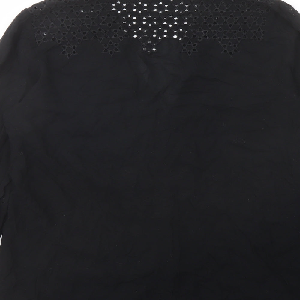 Oasis Womens Black Viscose Basic Button-Up Size 12 Round Neck