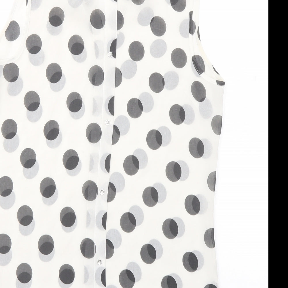 NEXT Womens White Polka Dot Polyester Basic Button-Up Size 8 Collared