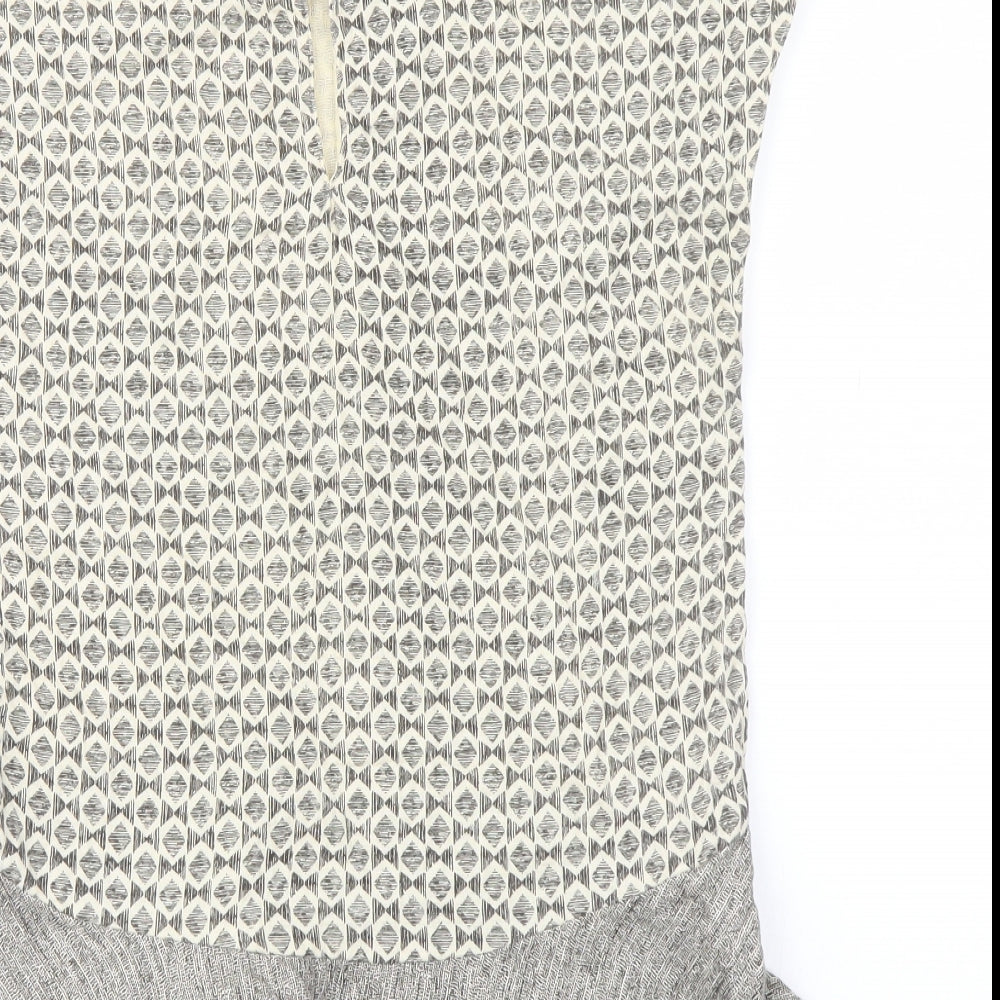Zara Womens Beige Geometric Cotton Basic Blouse Size XS Round Neck