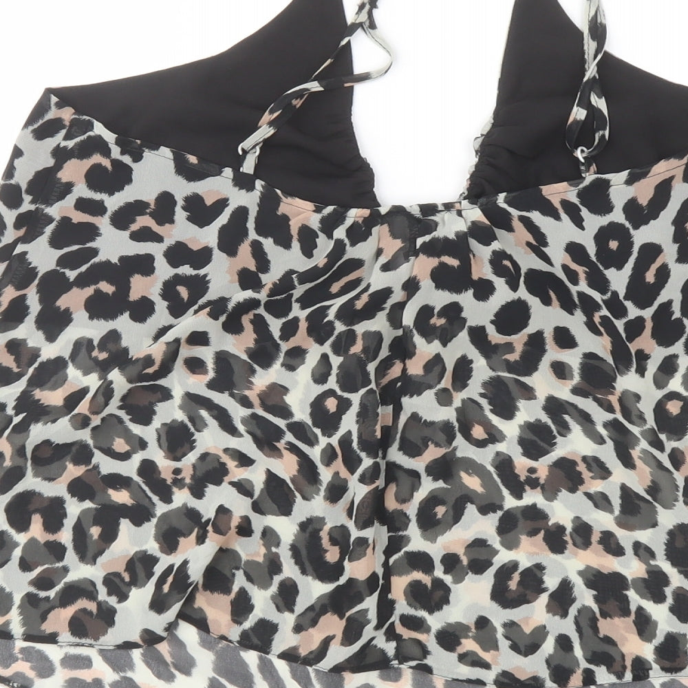 ASOS Womens Black Animal Print Polyester Camisole T-Shirt Size 12 V-Neck