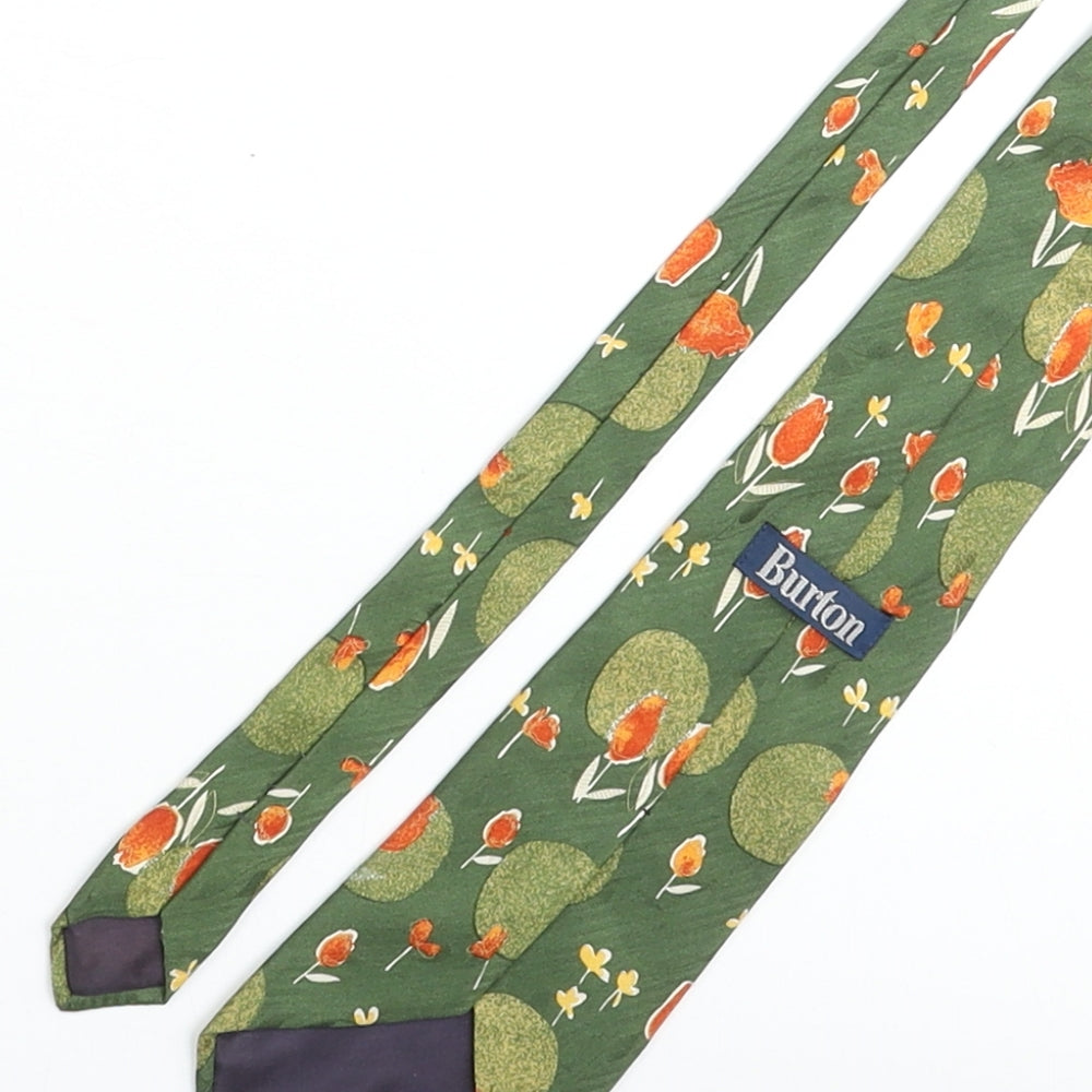 Burton Mens Green Floral Polyester Pointed Tie One Size