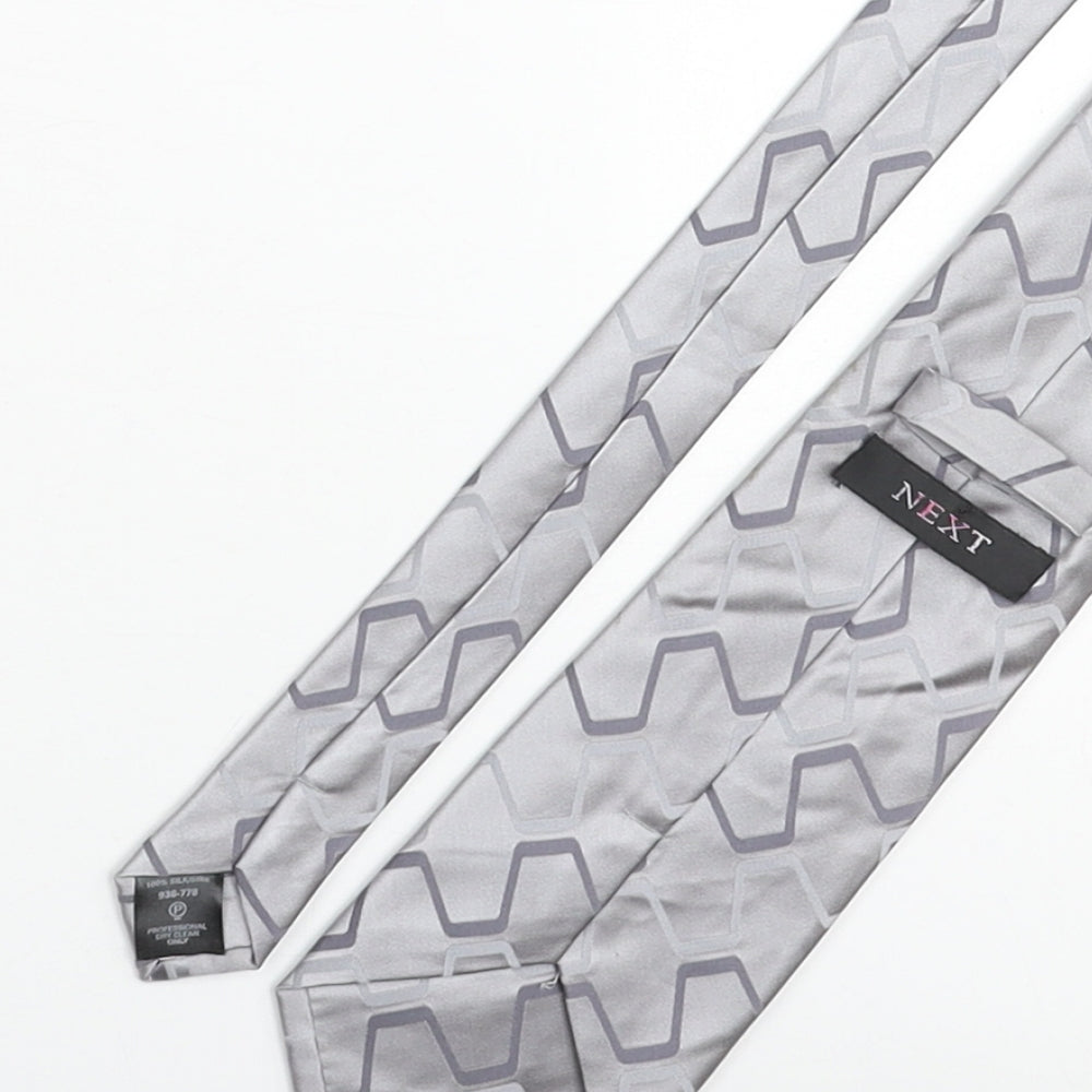 Next Mens Grey Geometric Silk Pointed Tie One Size