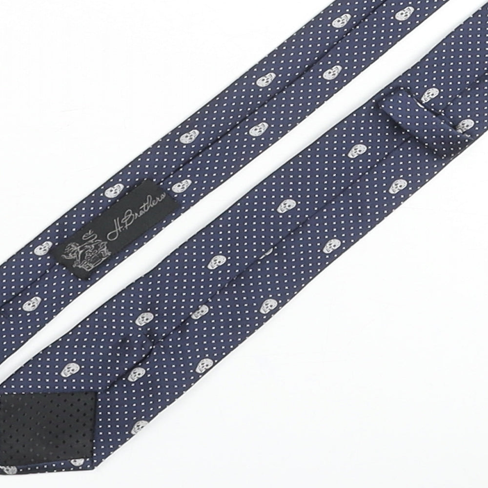 H. Brothers Mens Blue Polka Dot Polyester Pointed Tie One Size - Skull Print