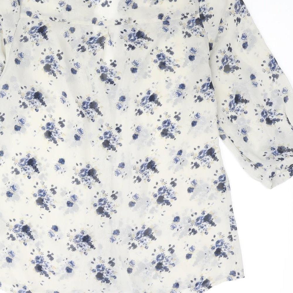RW&CO. Womens Ivory Floral Polyester Basic Blouse Size XS V-Neck