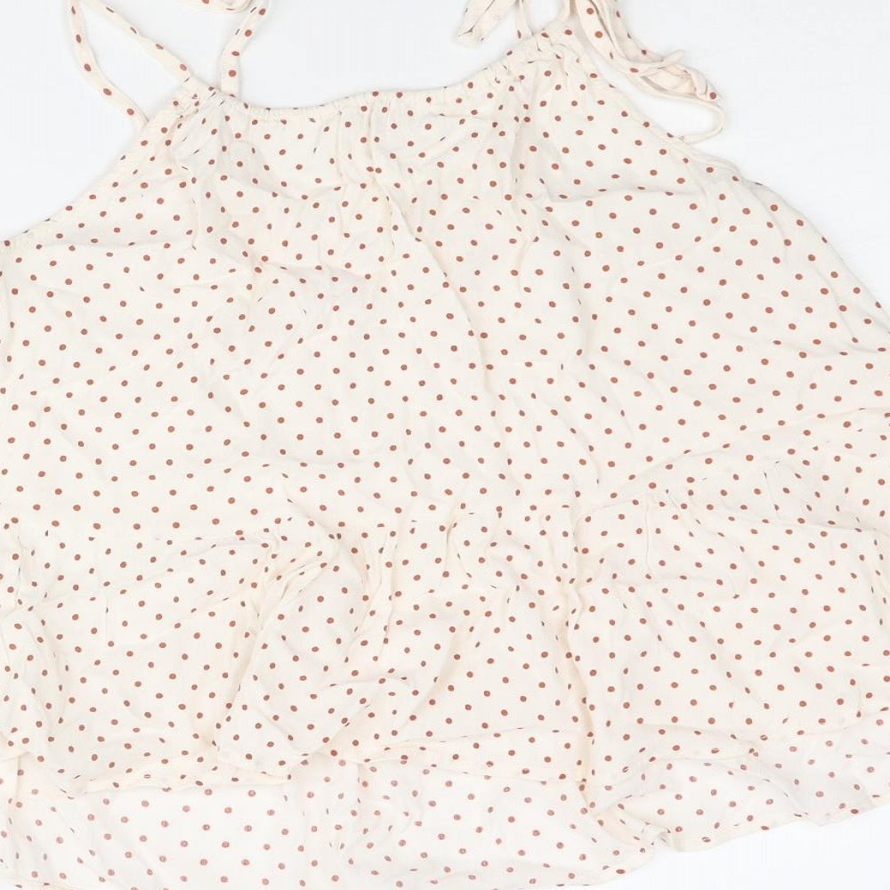 Mango Womens Ivory Polka Dot Viscose Camisole Blouse Size 8 Scoop Neck - Frill