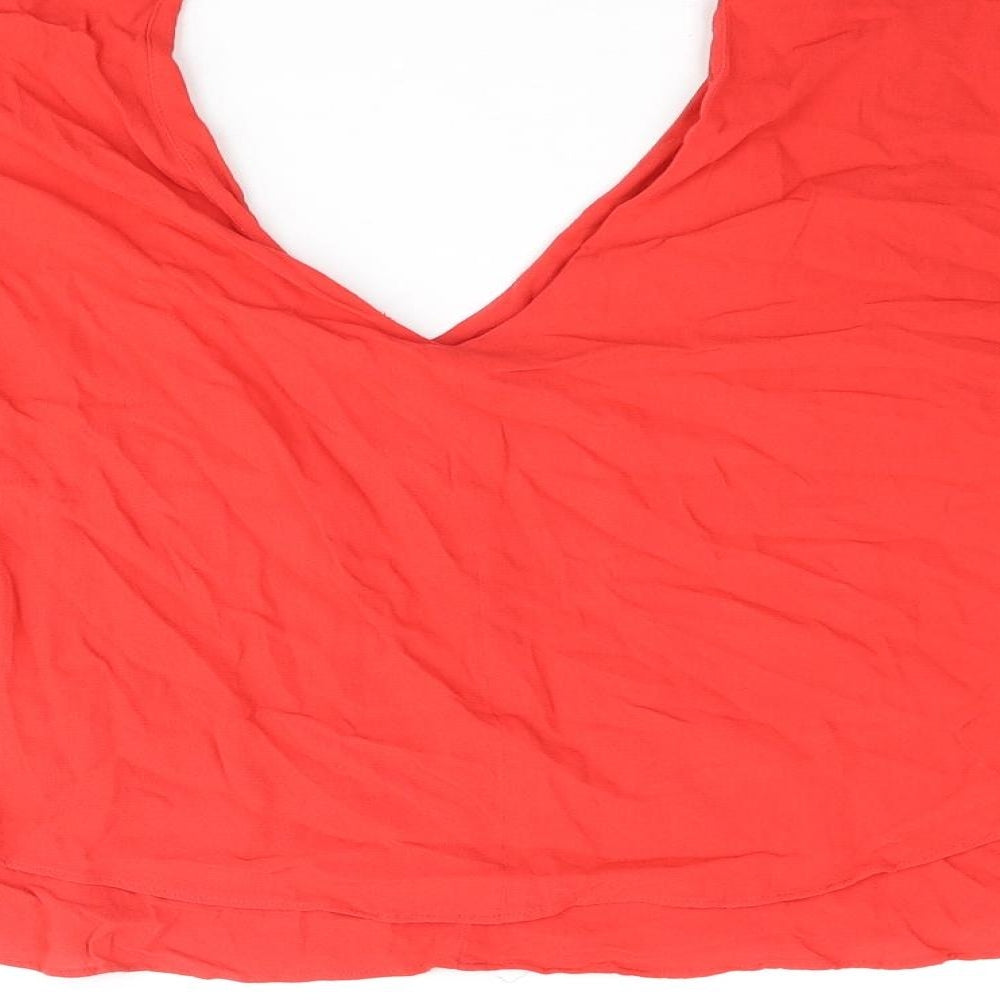 Zara Womens Red Viscose Basic Blouse Size L V-Neck - Batwing
