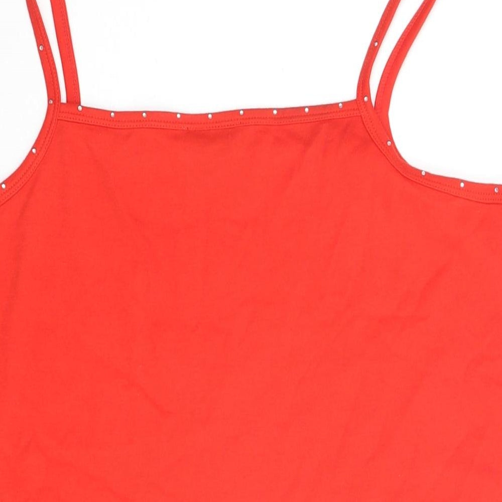 Emreco Womens Yellow Cotton Basic Tank Size 14 Square Neck - Rinestone Detail