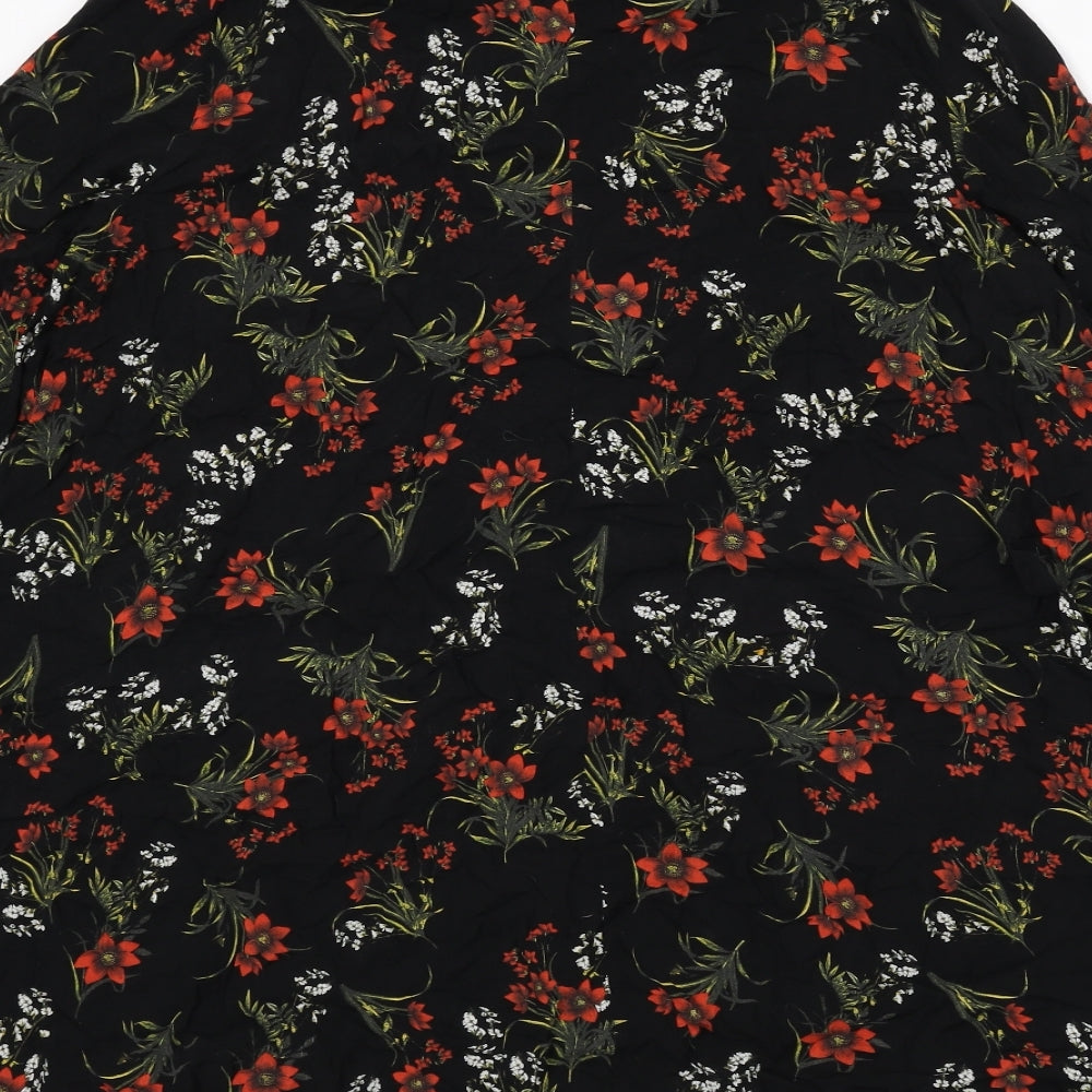 Zara Womens Black Floral Polyester Shirt Dress Size M Collared Button