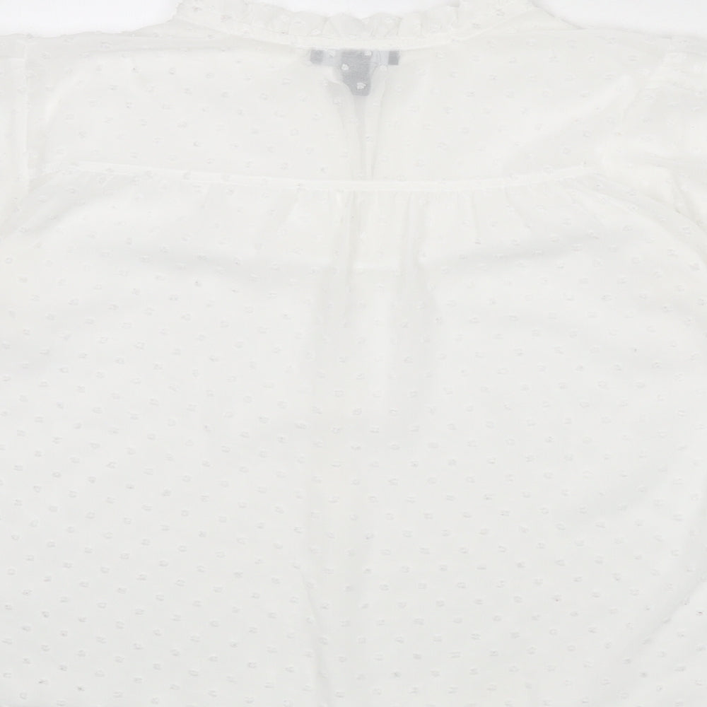 New Look Womens White Polka Dot Polyester Basic Blouse Size 14 V-Neck