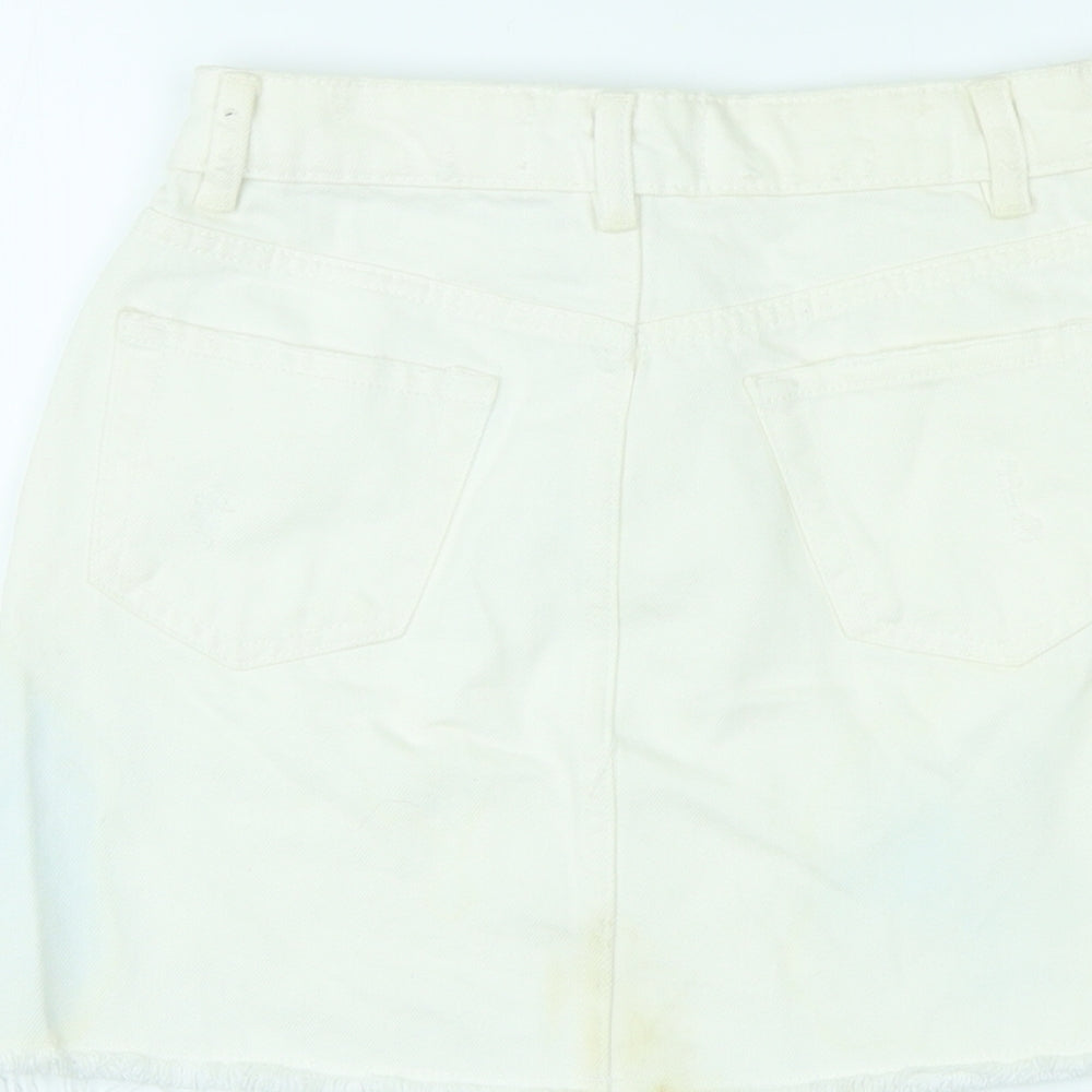 Denim & Co. Womens Ivory Cotton Mini Skirt Size 4 Zip