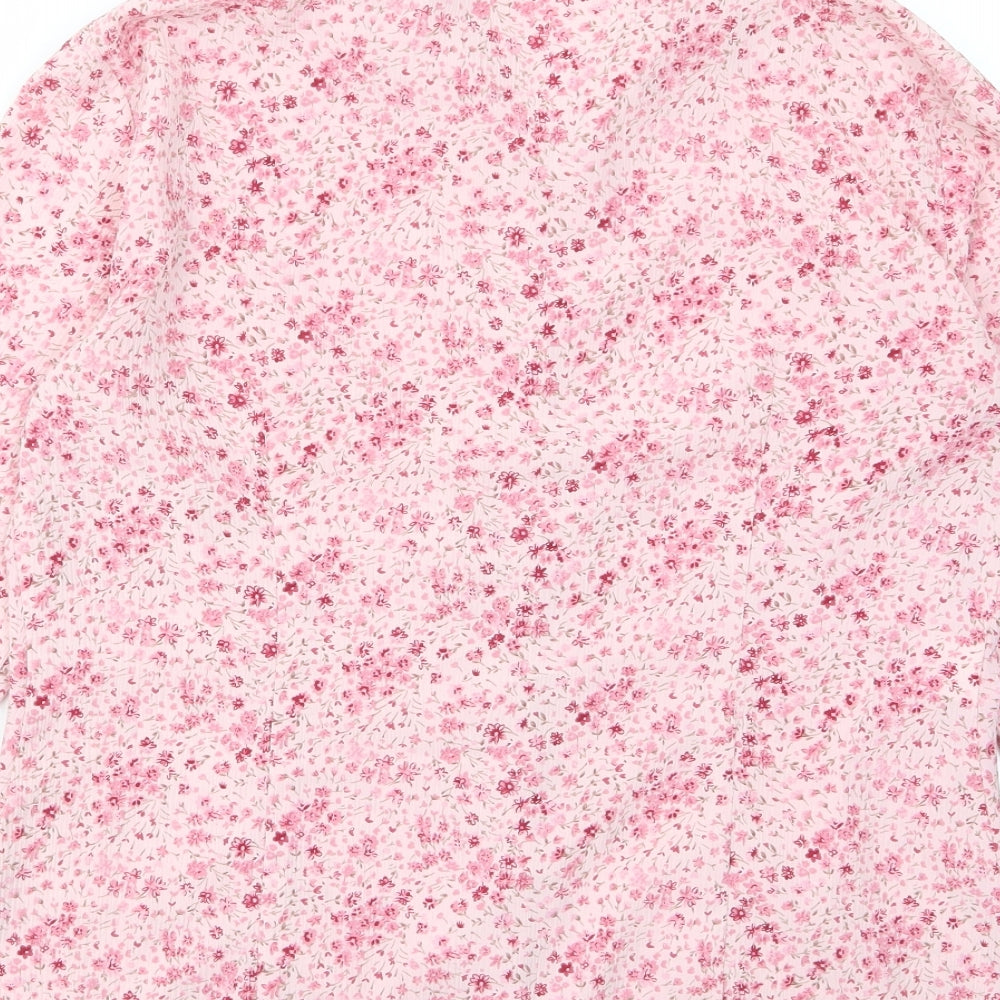 Reflections Womens Pink Floral Polyester Basic Button-Up Size M Collared