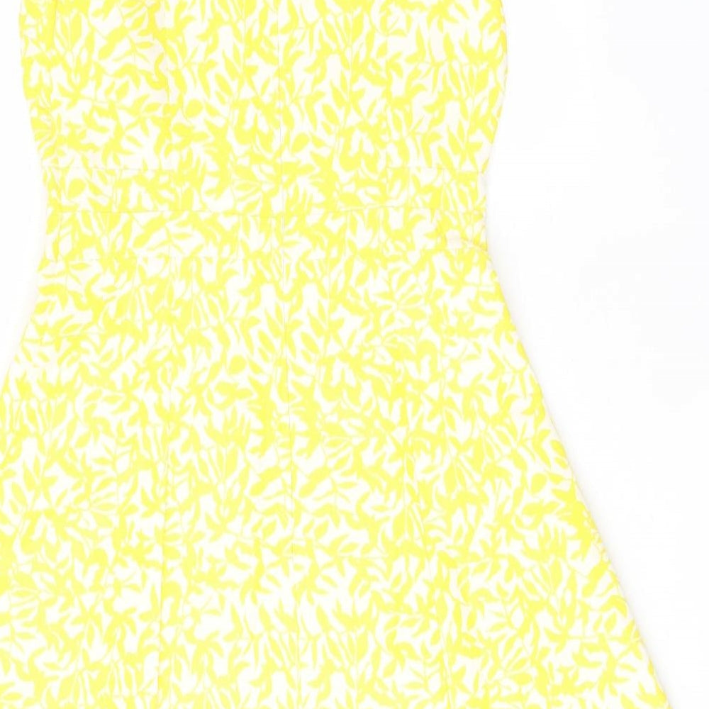 M&Co Womens Yellow Geometric Polyester Fit & Flare Size 10 Square Neck Zip