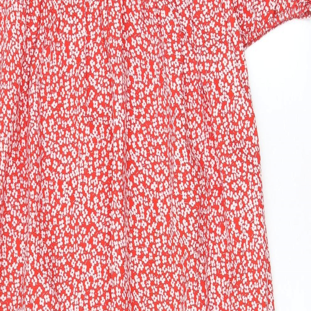 Lola May Womens Red Floral Polyester A-Line Size M Square Neck Tie - Pleated