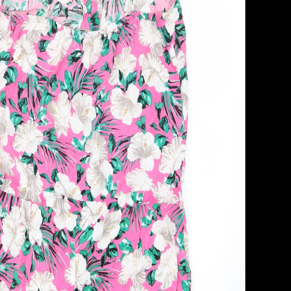 Marks & Spencer Womens Pink Floral Viscose Playsuit One-Piece Size 10 Button - Drawstring