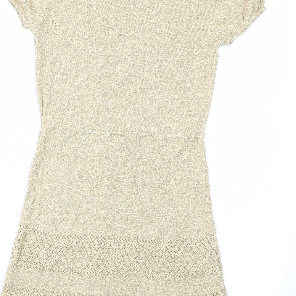 H&M Womens Gold Acrylic A-Line Size 8 Crew Neck Pullover - Drawstring