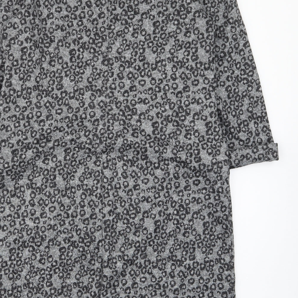Roman Womens Grey Animal Print Polyester A-Line Size 14 Boat Neck Pullover - Pockets