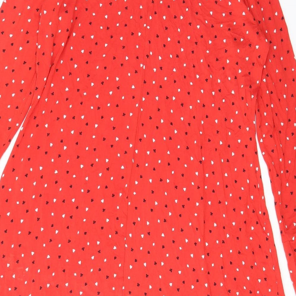 Marks & Spencer Womens Red Geometric Viscose A-Line Size 14 Round Neck Pullover