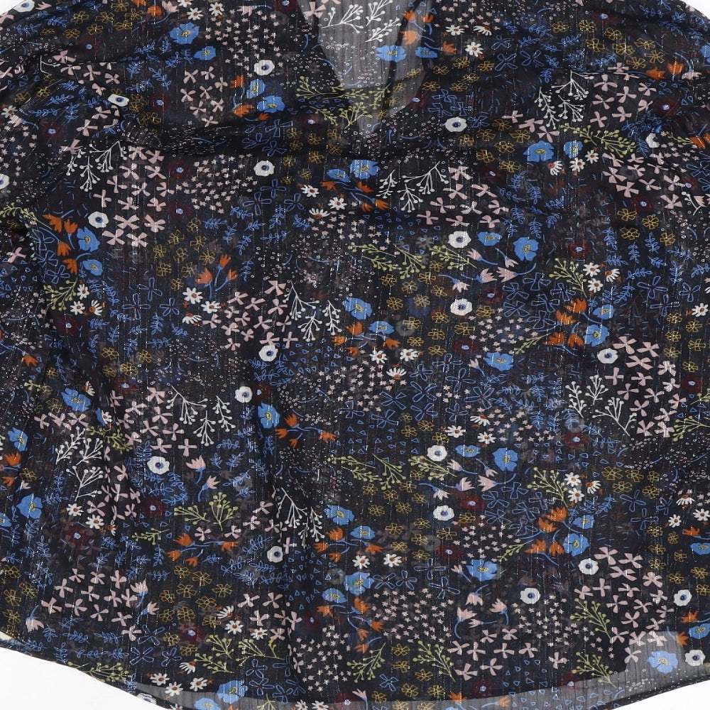 VILA Womens Black Floral Polyester Basic Blouse Size 8 Collared